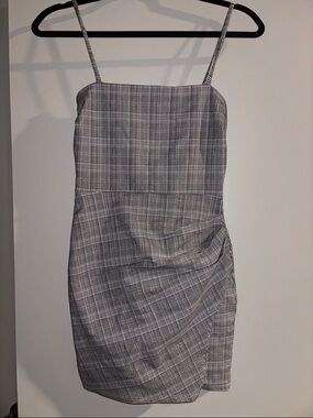 Windsor Gray Plaid Spaghetti-Strap Mini Dress